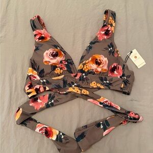 Shade & Shore Floral Bikini Top with Pink and Orange Accents